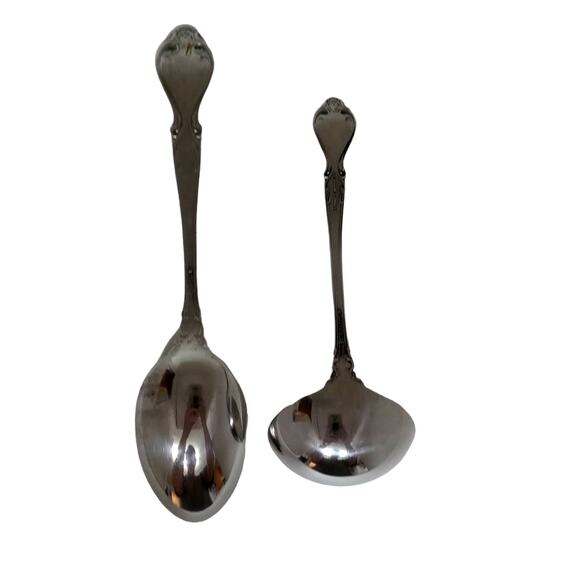 Lyons Queen Fancy Serving Spoon and Gravy Ladle Stainless Steele Vintage 1970s - Picture 3 of 16